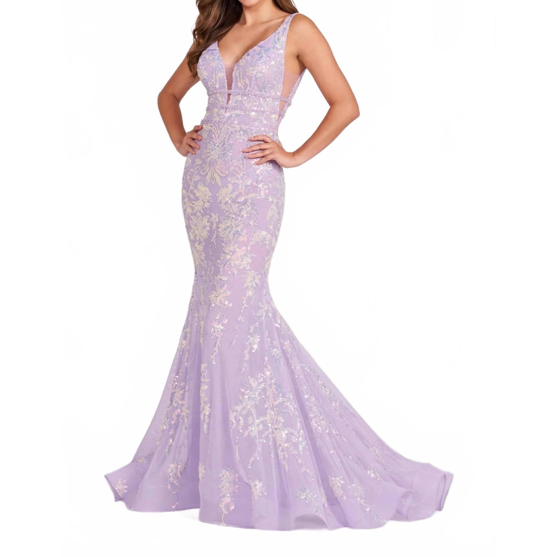 New Ellie Wilde Plunging Back Mermaid Maxi Dress In Lilac